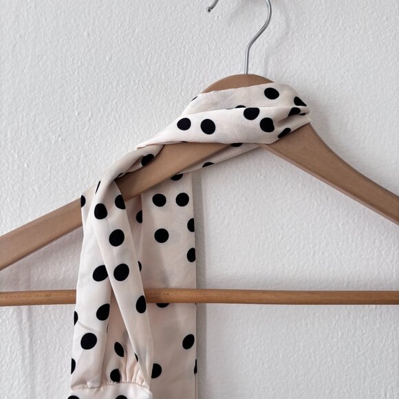 MESHKI Joan Satin Asymmetrical Polka Dot Mini Dress - Picture 6 of 9